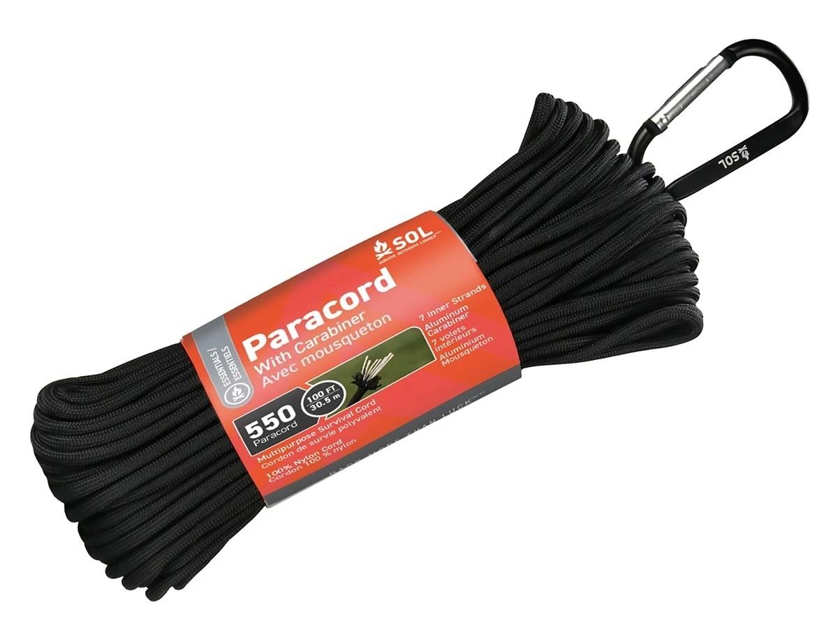 Paracord Zwart / Met Karbiner /  Lengte ; 30.5 Meter -3714-a